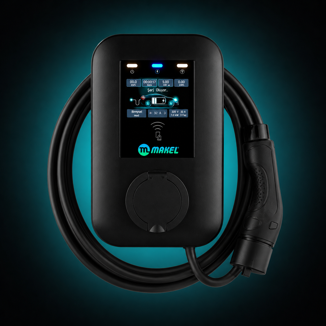 Makel Charger HomeAC7 Kablolu Tip 4.3 LCD Ekran (Trifaze)